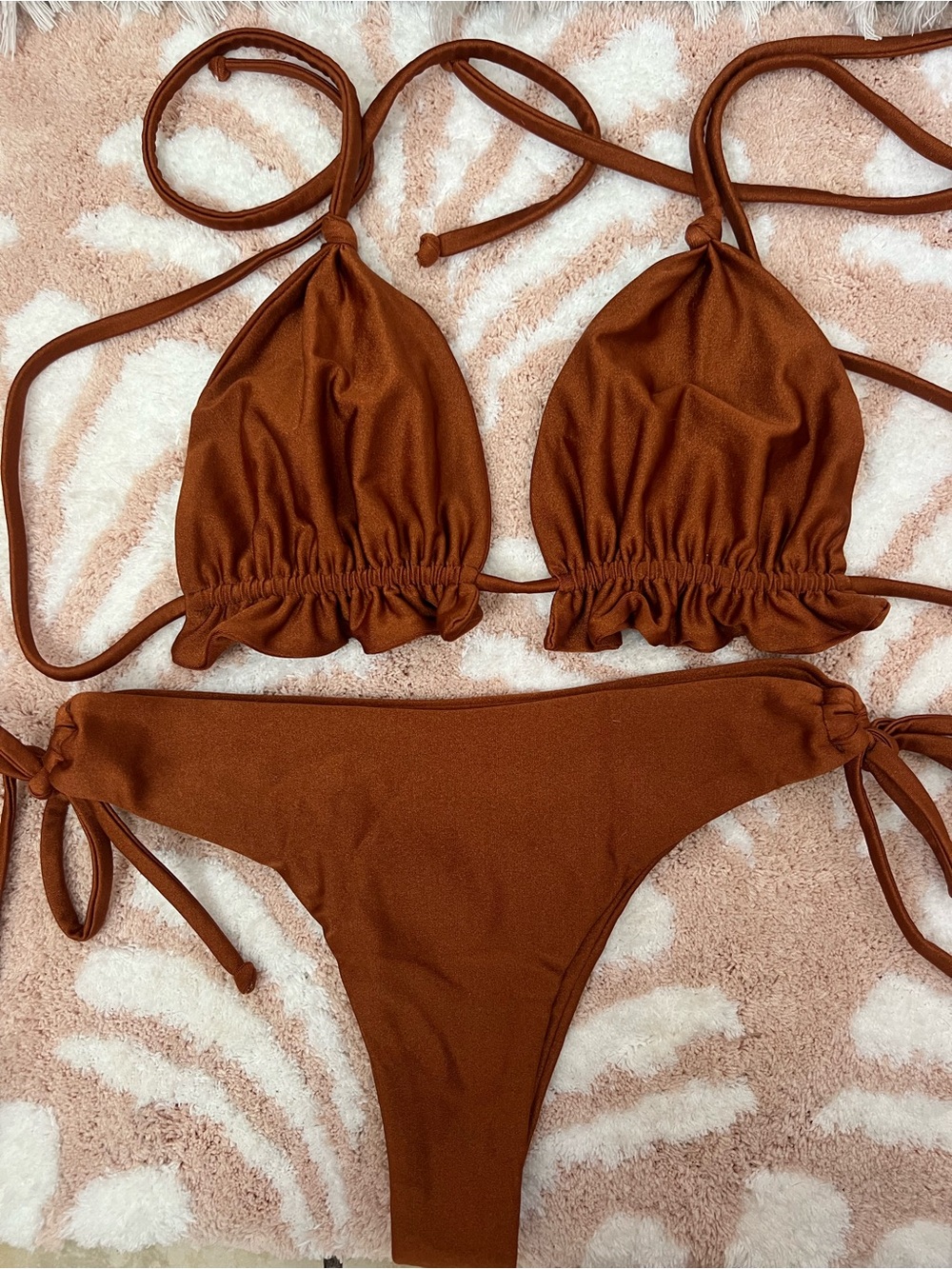Rust Brown Tie-Side Triangle Bikini Set